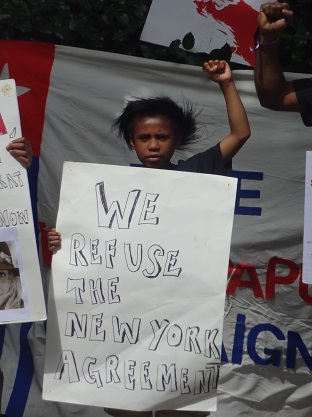 Free West Papua Campaign held a protest outside the Indonesian Embassy in London to refuse the New York Agreement 