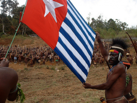 A daring flag raising ceremony in the central highlands of West Papua.