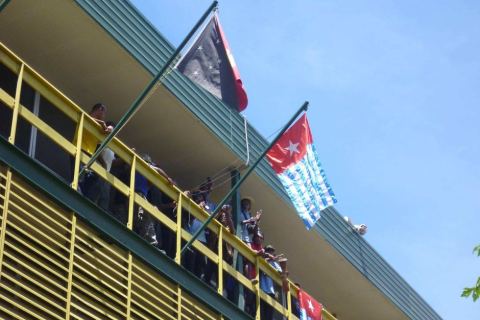 The West Papuan flag is hoisted from the city hall in the capital of Papua New Guinea.