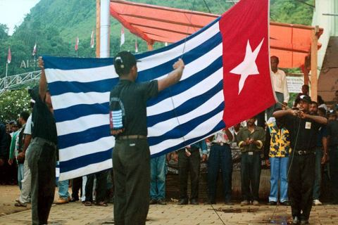 The Morning Star flag is raised in Jayapura/Port Numbay the capital of West Papua in defiance of the Indonesian authorities.