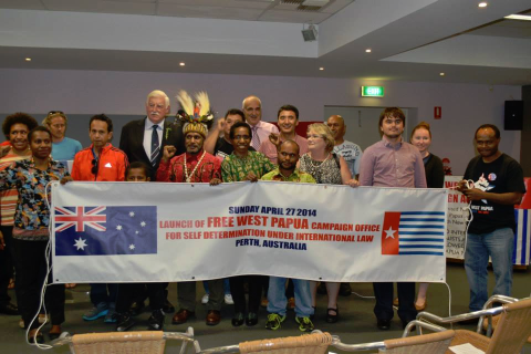 Benny attends the launch of the Free West Papua Campaign office in Perth, Australia