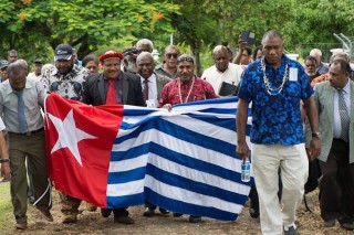 President of the Malvatumauri National Council of Chiefs, Vanuatu, leads the united members of the West Papuan Independence movement to the MSG to submit their application for full membership