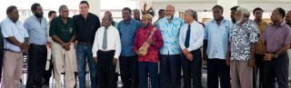 West Papuan independence leader Benny Wenda at the Vanuatu parliament, with Edward Natapei to his left