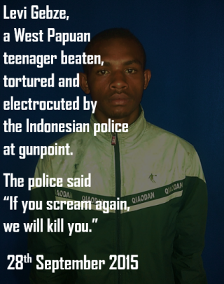 Levi Gebze, a West Papuan teenager beaten, electrocuted and tortured by the Indonesian police in Merauke