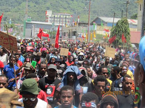 West Papuan people marching in Port Numbay/Jayapura to call for justice